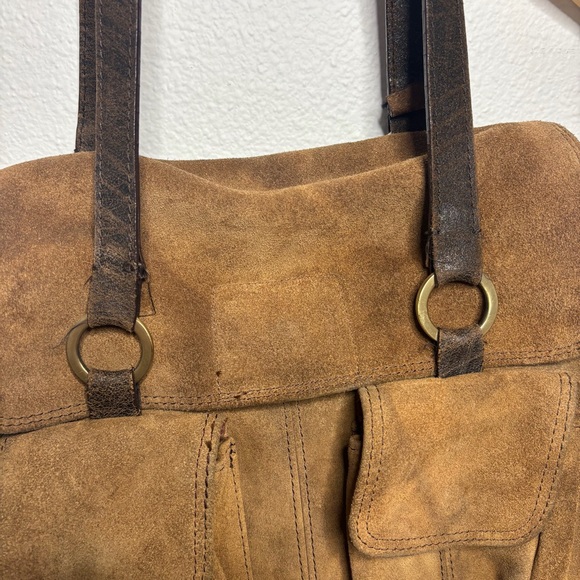Vintage LATICO NJ USA Genuine Suede Leather Handbag Tote Shoulder Bag Brown - Picture 3 of 8